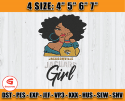 Jacksonville Jaguars Black Girl Embroidety, NFL girl embroidery, Jaguars Embroidery Design, Sport Embroidery, D10 - Gold