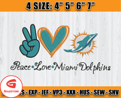 Peace Love Dolphins Embroidery File, Miami Dolphins Embroidery, Football Embroidery, NFL Dolphins Embroidery Designs