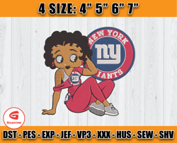 Betty Boop New York Giants Embroidery, Betty Boop Embroidery File, New York Giants NFL Embroisery Design