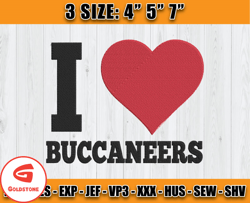 I Love Buccaneers Embroidery File, Tampa Bay Buccaneers Logo Embroidery, Nfl Embroidery Patterns, Sport Embroidery