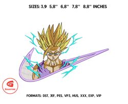 Gohan Super Saiyan Anime Embroidery Design, Ni ke Anime Embroidery Designs 13