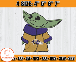 Ravens Embroidery, Baby Yoda Embroidery, NFL Machine Embroidery Digital, 4 sizes Machine Emb Files -02-Clasquinsvg