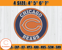 Chicago Bears Embroidery, NFL Chicago Bears Embroidery, NFL Machine Embroidery Digital, 4 sizes Machine Emb Files -01 Cl