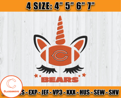Chicago Bears Embroidery, Unicorn Embroidery, NFL Machine Embroidery Digital, 4 sizes Machine Emb Files -23 Clasquinsvg