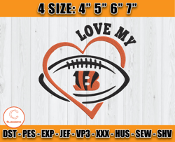 Love My Bengals embroidery design, Heart Cincinnati Bengals embroidery, embroidery design Design 08 -Goldstone
