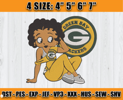 Betty Boop Green Bay PackersEmbroidery, Betty Boop Embroidery File, Packers NFL Embroidery Design, D8- Clasquinsvg