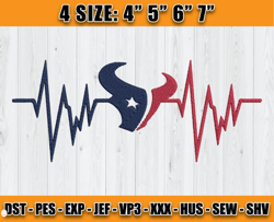 Houston Texans Heartbeat Embroidery, Texans Embroidery, Heartbeat Embroidery Design, NFL Team Embroidery Design, D18- Cl