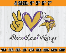 Peace Love Vikings Embroidery File, Minnesota Vikings Embroidery, Football Embroidery Design, Embroidery Patterns