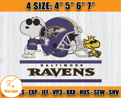 Ravens Embroidery, Snoopy Embroidery, NFL Machine Embroidery Digital, 4 sizes Machine Emb Files-01-Krabbe