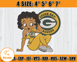 Betty Boop Green Bay PackersEmbroidery, Betty Boop Embroidery File, Packers NFL Embroidery Design, D8- Krabbe