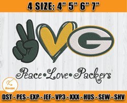 Peace Love Packer Embroidery File, Green Bay Packers Embroidery, Football Embroidery Design, Embroidery Patterns, D31- K