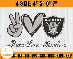 Peace Love Raiders Embroidery File, Raiders Embroidery Design, NFL Embroidery Design, Sport Embroidery