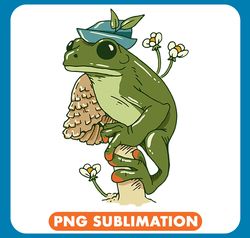 frog gift with an cool vintage hat sitting on a mushroom png