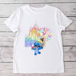 disney stitch watercolor castle shirt, disney stitch balloon shirt