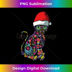 cat sugar skull santa hat christmas puppy pet lover x-mas - futuristic png sublimation file - elevate your style with intricate details