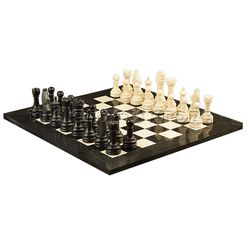 Marble & Onyx Natural Stone Hand Made Luxurious Botticino & Black Chess Set With Staunton Series Chess Pieces