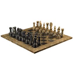 Luxurious Marble & Onyx Natural Stone Hand Made Oceanic & Jet Black Chess Set With Staunton Series Chess Pieces