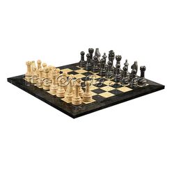 Marble & Onyx Natural Stone Hand Made Luxurious Black & Coral Chess Set With Staunton Series Chess Pieces