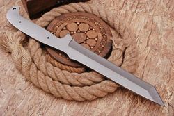 CUSTOM HANDMADE D2 TOOL STEEL HUNTING BLANK BLADE TANTO KNIFE CAMPING KNIFE WITH COW LEATHER SHEATH