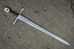 CUSTOM HANDMADE D2 TOOL STEEL TEMPLAR SWORD COMBAT SWORD WITH LEATHER SHEATH