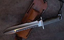 CUSTOM HANDMADE D2 TOOL HUNTING BOWIE KNIFE WITH MICARTA HANDLE AND LEATHER SHEATH