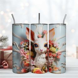 3D Deer Floral Tumbler, Animals Wrap Design, Skinny 20oz Tumbler Design Digital File