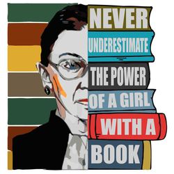 Never Underestimate The Power Of A Girl With A Book Svg,RBG Shirt ,Ruth Bader Ginsburg Notorious Svg, Feminism Protest,