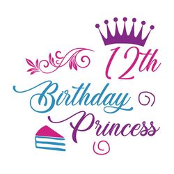 12th Birthday Princess Svg, Birthday Svg, Princess Svg, 12th Birthday Svg, Crown Svg, Birthday Gift Svg, Happy Birthday