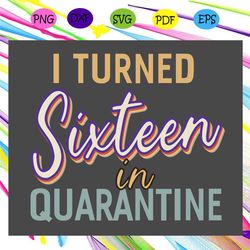I turned sixteen in quarantine, Birthday Svg, birthday girl, 6th birhtday, 6 years old, 6th birthday gift, birthday 2020