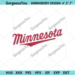 Minnesota Wordmark Logo Machine Embroidery, Minnesota MLB Logo Embroidery Design