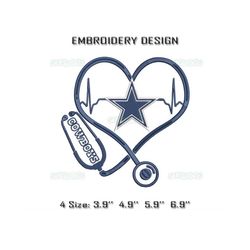 Dallas Cowboys Star Logo Heart Stethoscope Embroidery