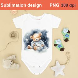 Teddy bear watercolor sublimation|Cute teddy sleeping