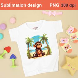 Monkey on vacation sublimation|Cute monkey with palm trees