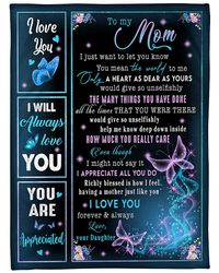 Mothers Day Gift, To My Mom You Mean The World To Me Butterflies Fleece Blanket, Best Gift For Mom