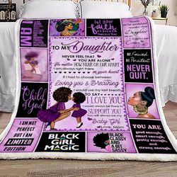 Personalized Black Mom To Daughter Blanket Never Feel That You Are Alone Purple Fleece Blanket, Gift Ideas For Daughter