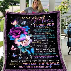 Personalized Blanket, Mother's Day Gift For Mom, Mom Blanket, To My Mom I Love You Butterflies And Flowers Fleece Blanke