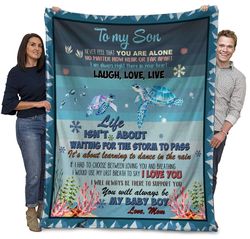 Sea Turtles Mom To My Son Remember That You Are Not Alone Sherpa Blanket