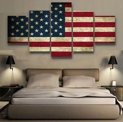 rustic american flag abstract 5 pieces canvas wall art, large framed 5 panel canvas wall art