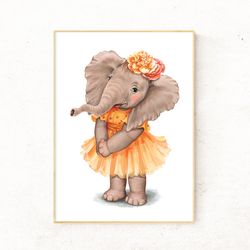 Baby elephant nursery art, Elephant art print, Baby girl elephant png. Digital file that you will download