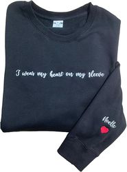 custom embroidered i wear my heart on my sleeve with children name, custom mama shirt with kids names