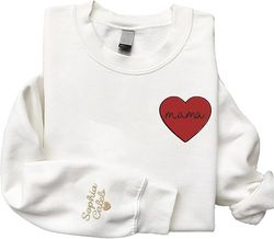 Givesmiles Custom Embroidered Mama Heart In Chest Sweatshirt, Embroidered Sweatshirt For Mom