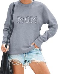 Mom Sweatshirt Women Colorful Embroidered Mama Letter Print Crewneck Sweatshirt Mom Life Pullover Top 1