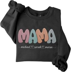 Riveprints Personalized Mama Sweatshirt Embroidered, Mom Sweatshirt With Kids Names, Mama Est 2023 Sweatshirt