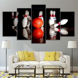 balls bowling gaming 5 pieces canvas wall art, large framed 5 panel canvas wall art
