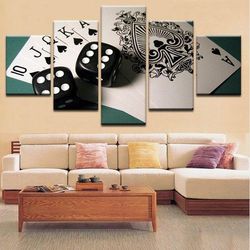 casino games canvas home decor card deck dice gaming 5 pieces canvas wall art, large framed 5 panel canvas wall art