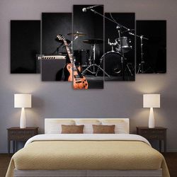 guitar drums canvas home decor music instruments music 5 pieces canvas wall art, large framed 5 panel canvas wall art