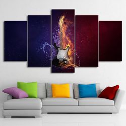 guitar in fire music canvas art 5 pieces canvas wall art, large framed 5 panel canvas wall art