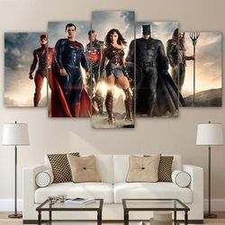 Justice League 2 Dc 5 Pieces Canvas Wall Art, Large Framed 5 Panel Canvas Wall Art