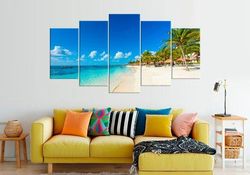 Ocean Photography Seascape Nature 5 Pieces Canvas Wall Art, Large Framed 5 Panel Canvas Wall Art