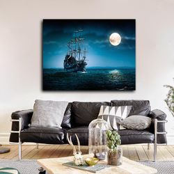 pirate ship the flying dutchman ghost ship framed davy jones jack sparrow ship  ocean beach canvas art wall decor 5 piec
